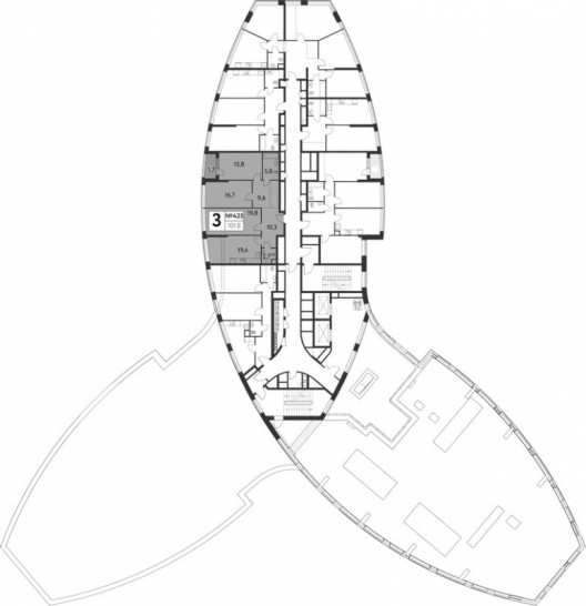 Трёхкомнатная квартира 101.8 м²