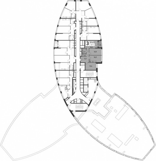 Трёхкомнатная квартира 87.4 м²